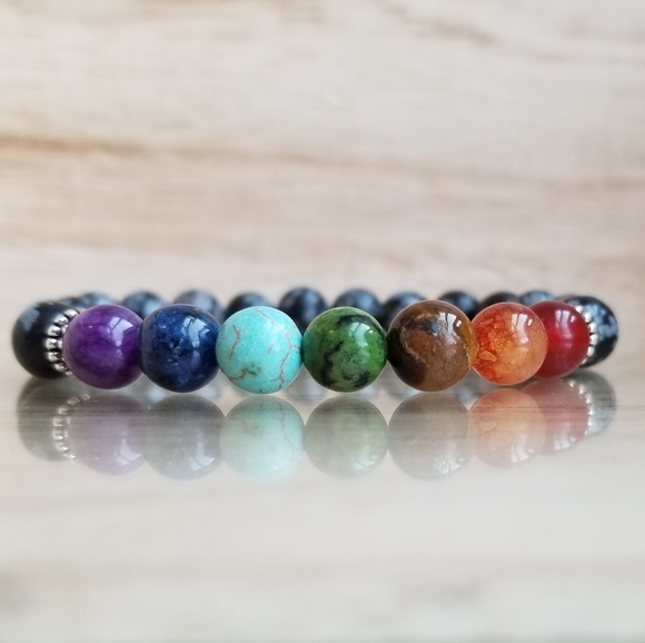 Vicky Beeds Other - 7 Chakra Bracelet with Black Howlite